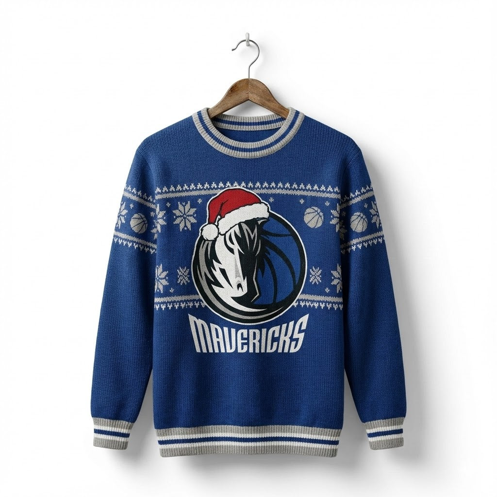 Dallas Mavericks Ugly Christmas Sweater – Santa Claus Exclusive Edition Blue Knitted NBA Fan Apparel