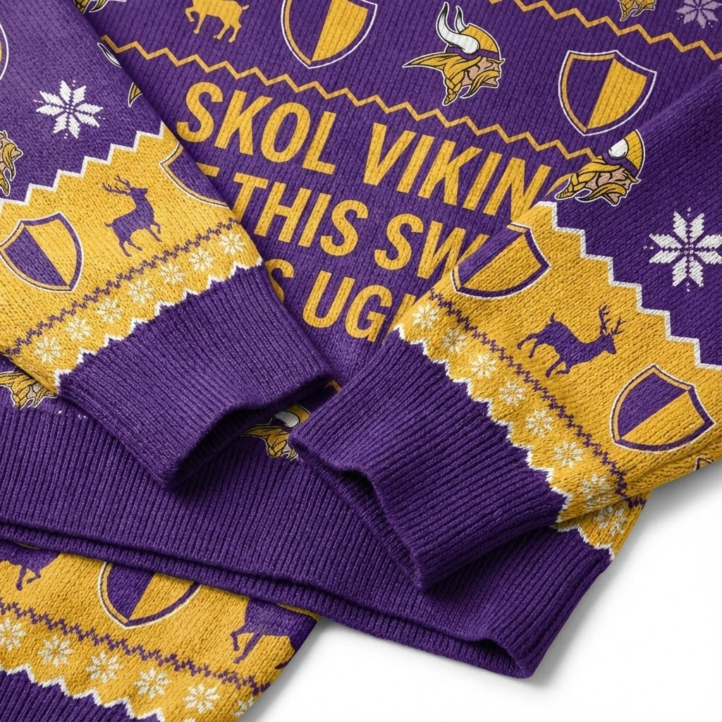 Personalized Minnesota Vikings Ugly Christmas Sweater – DIY Text Skol Nation Purple Pride Sweatshirt