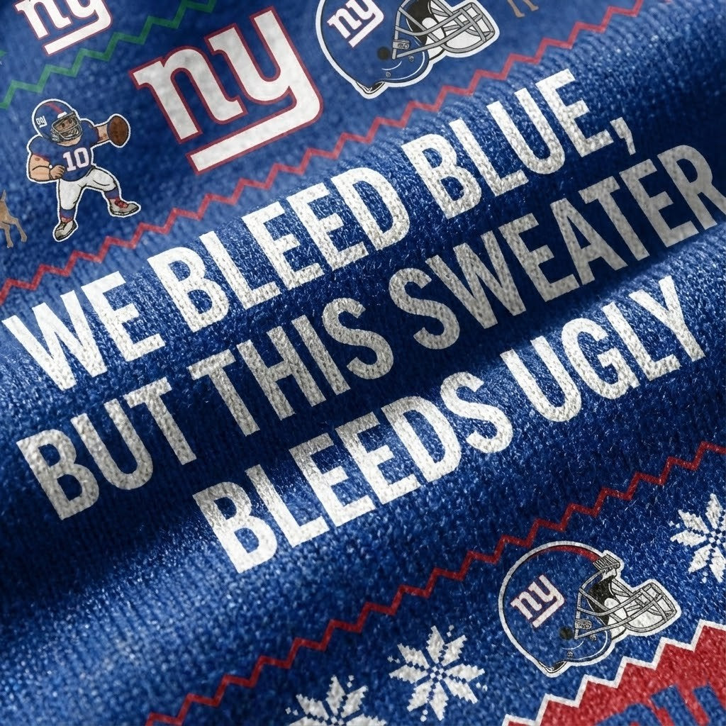 Personalized NY Giants Ugly Christmas Sweater – Big Blue Wrecking Crew Custom Holiday Jumper