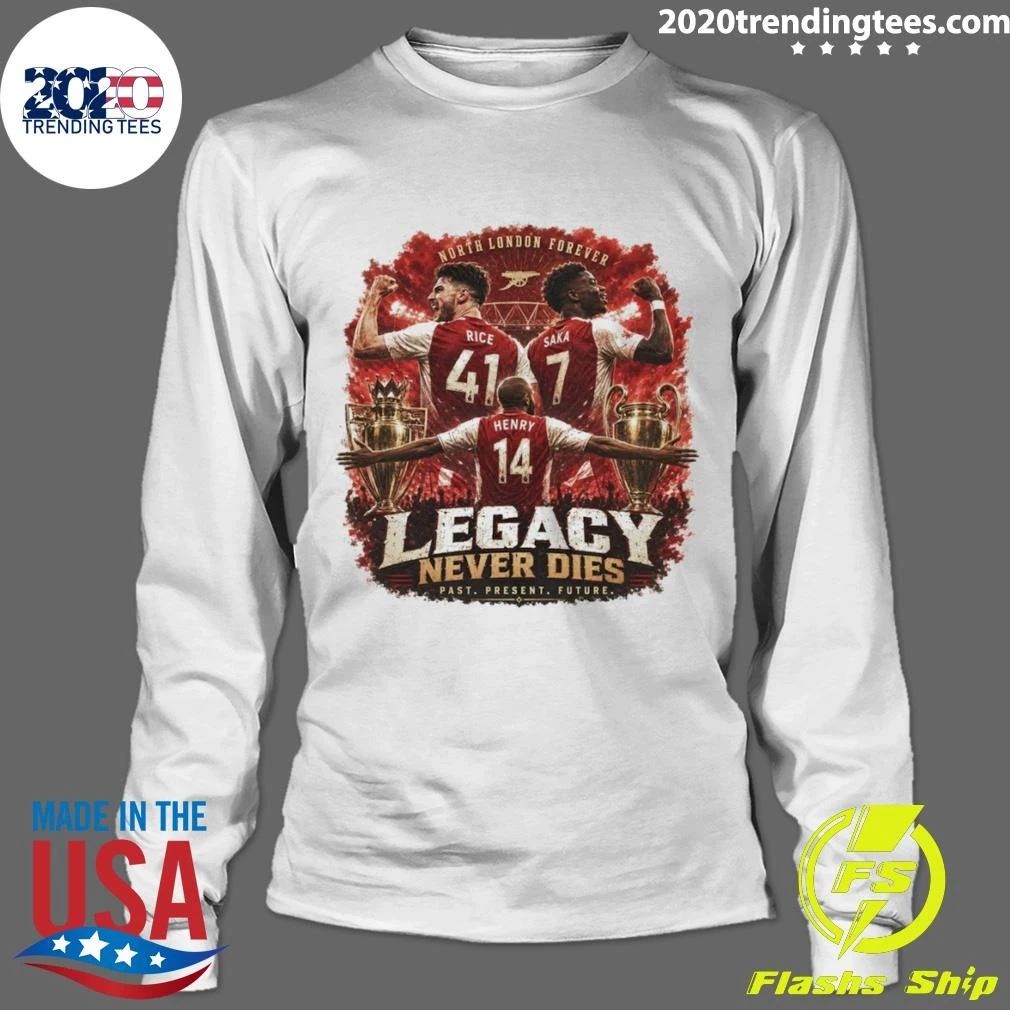 Henry Saka Rice Arsenal Soccer North London Forever Premier League Legacy Never Dies Past Present Shirt