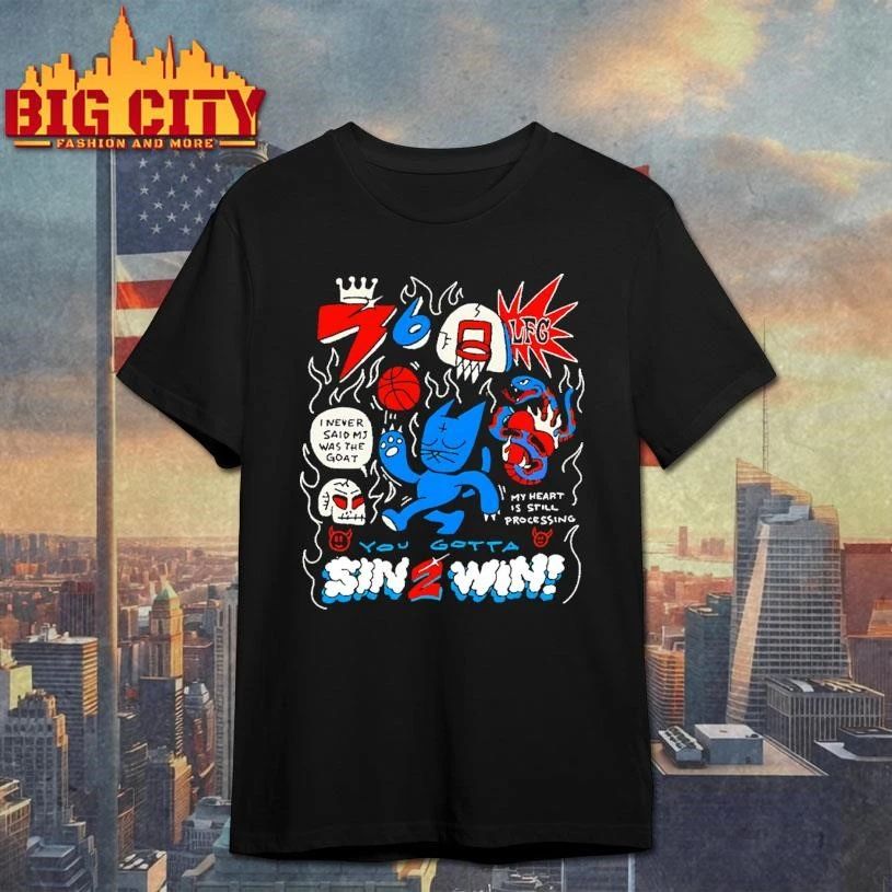 Sin 2 Win Blue Cat Basketball Flame Skull Snake LFG Graphic Shirt