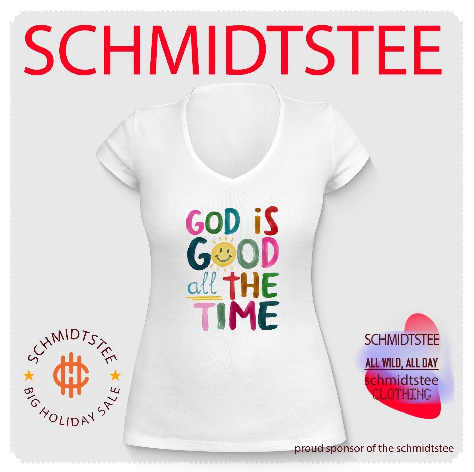 God is good all the time rainbow text shirt