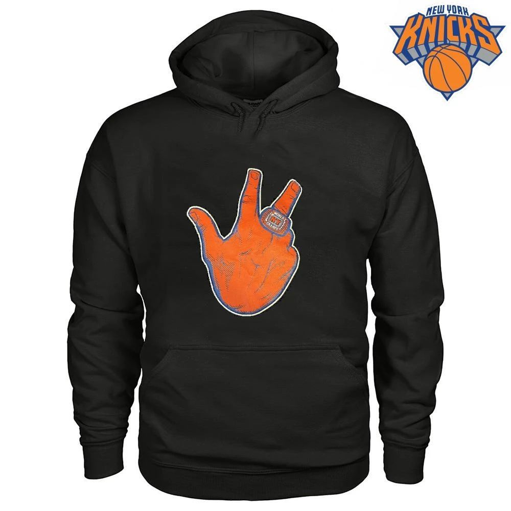 New York Basketball World Champions Ring Three Finger Sign Graphic Blue Unisex T shirt