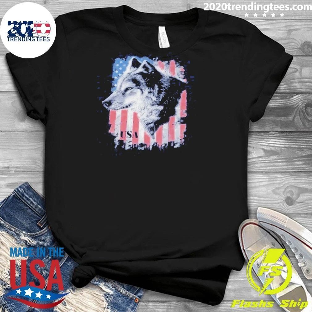 Delta Pro Weight American Flag Wolf Tee Shirt