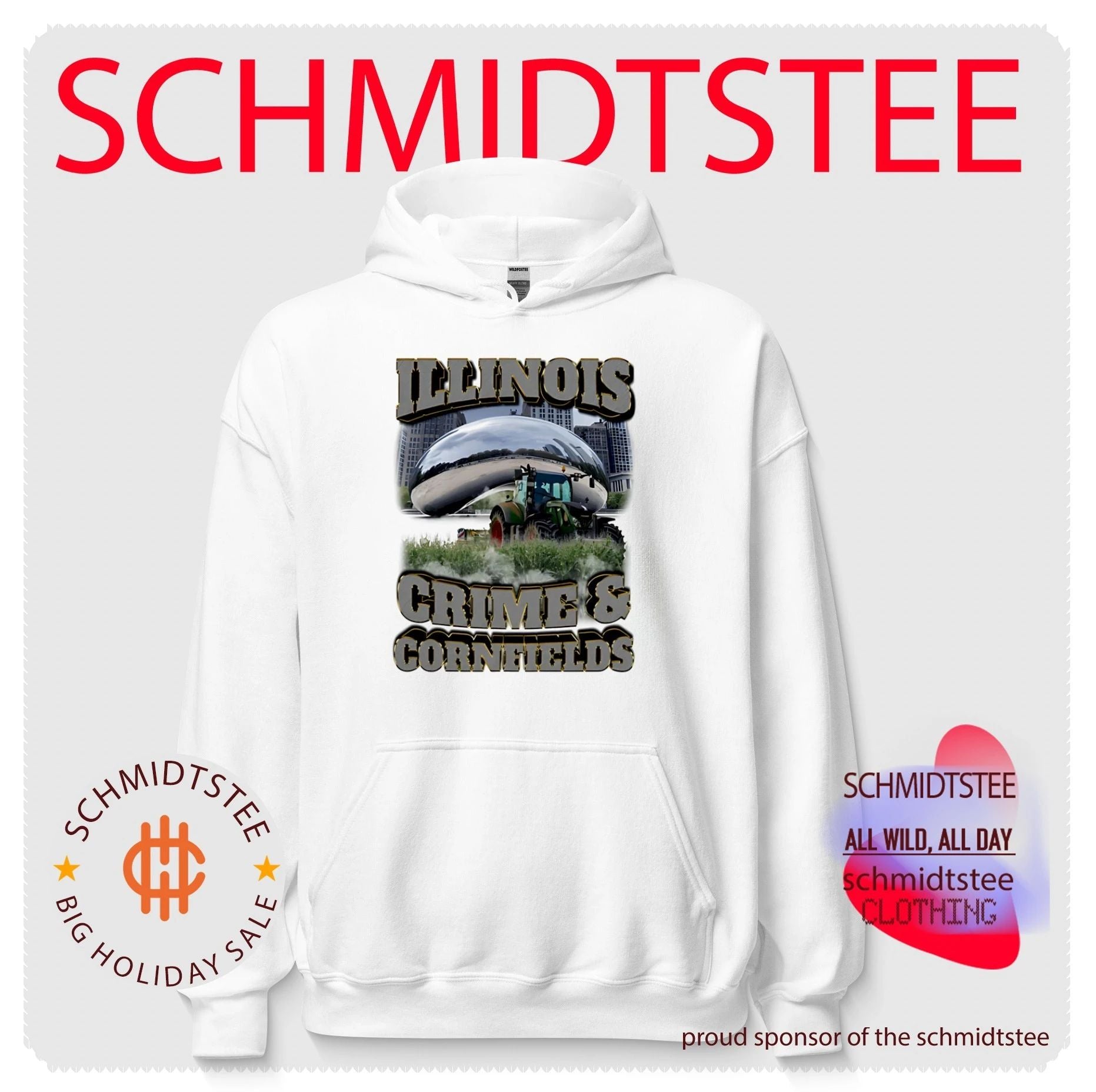 Illinois crime and cornfields text with Cloud Gate sculpture photo shirt