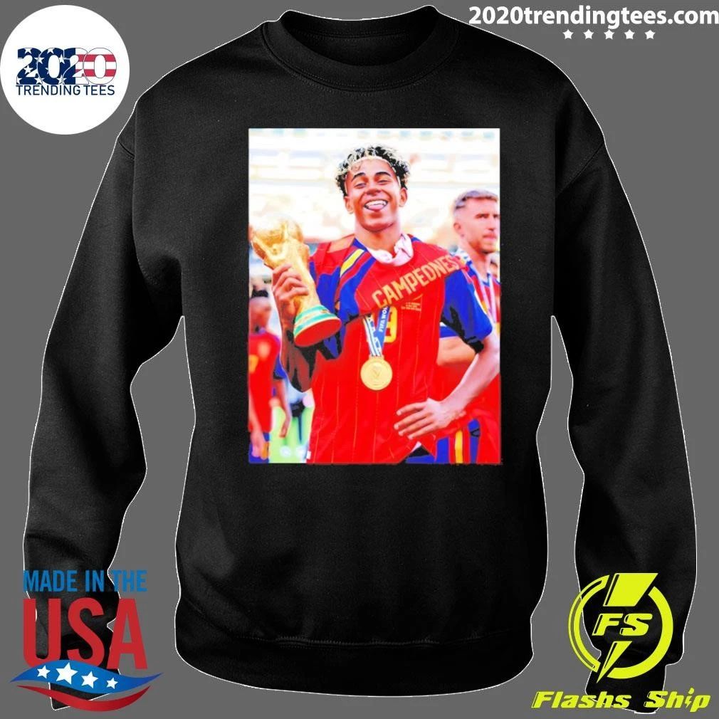 Lamine Yamal Holding Trophy Spain Soccer 2026 Victory Celebration World Cup 2026 Shirt
