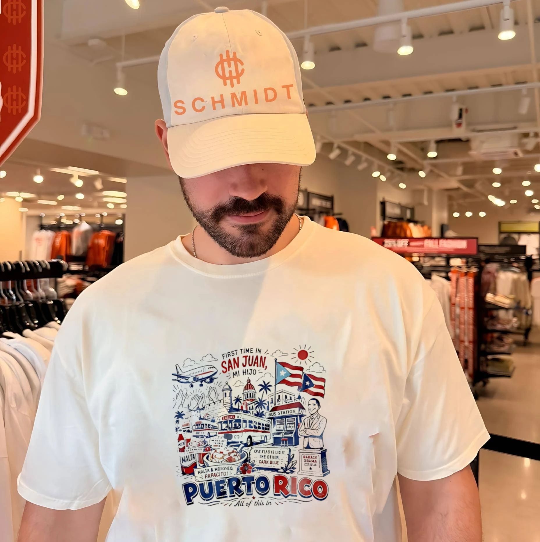 First time in San Juan Puerto Rico landmarks and local food illustration shirt