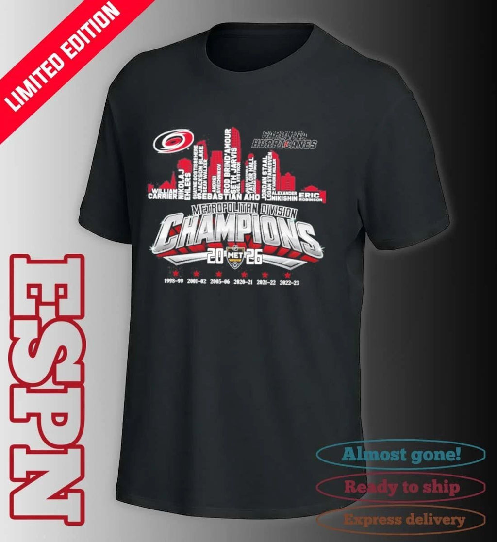 Carolina Hurricanes Skyline Players Name 2026 Metropolitan Division Champions Shirt