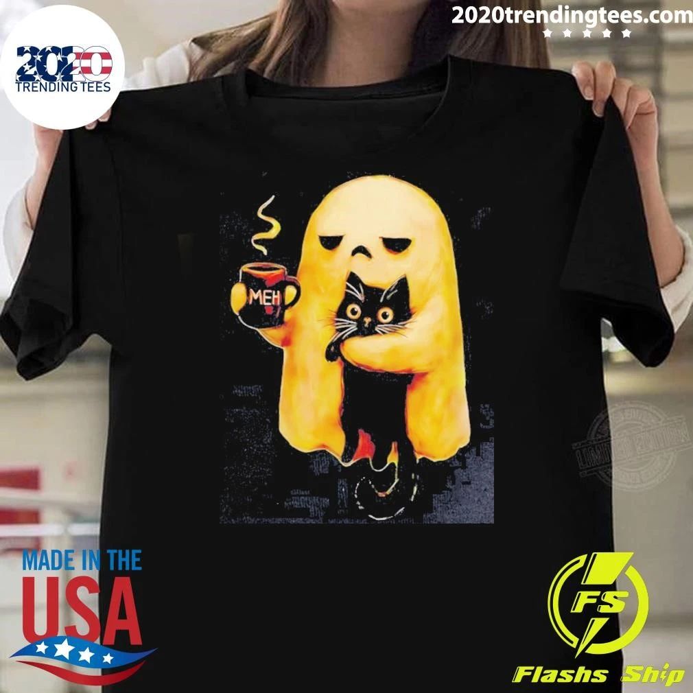 Halloween Spooky Ghost And Black Cat Shirt