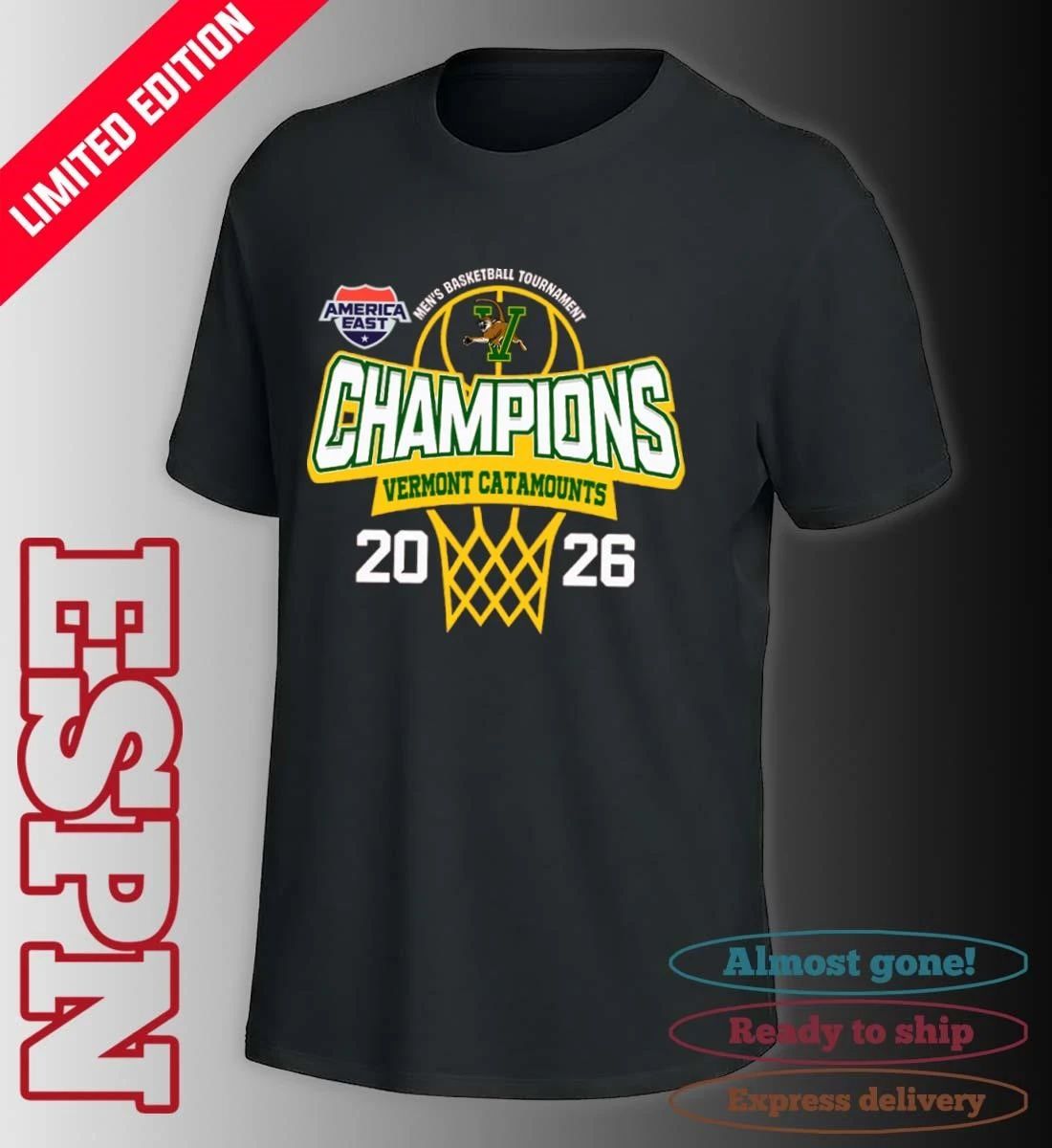 America East Conference Men’s Basketball Tournament 2026 Champions Vermont Catamounts T-Shirt