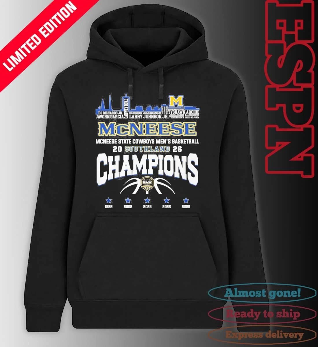 Mcneese State Cowboys Skyline Player Name Southland Men’s Basketball Champions Shirt