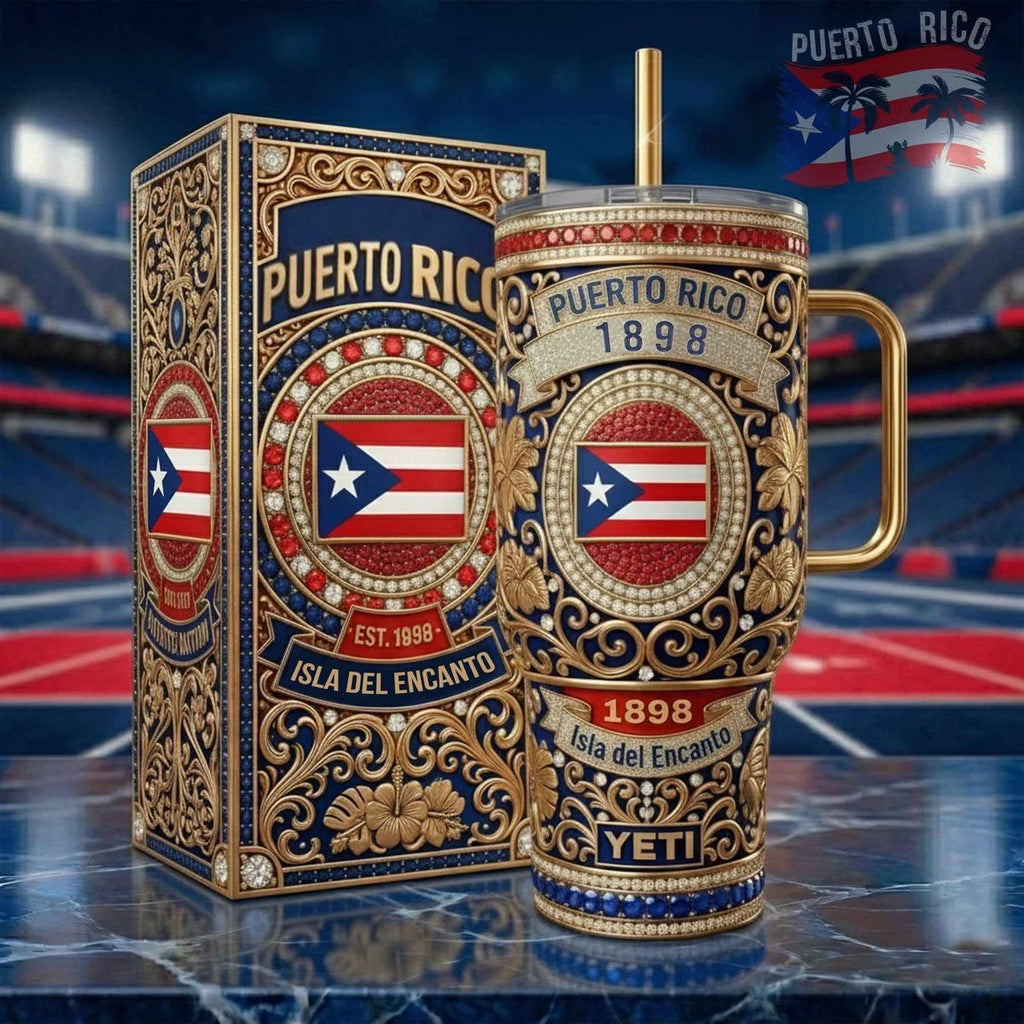 Puerto Rico 1898 Isla del Encanto Ornate Jeweled Tumbler