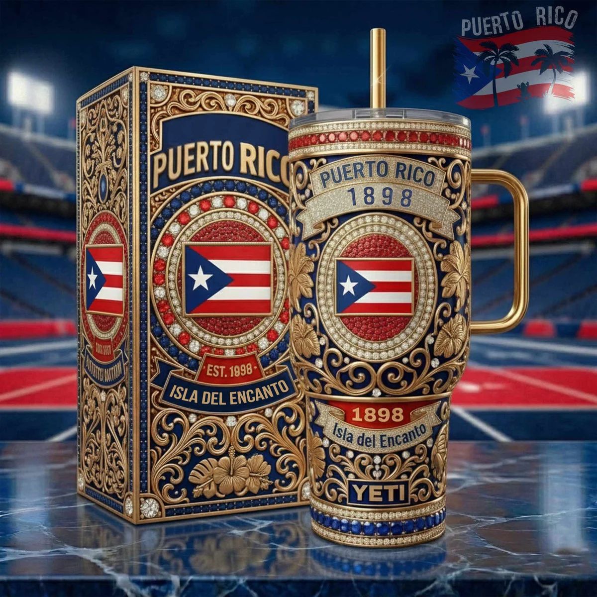 Puerto Rico 1898 Isla del Encanto Ornate Jeweled Tumbler