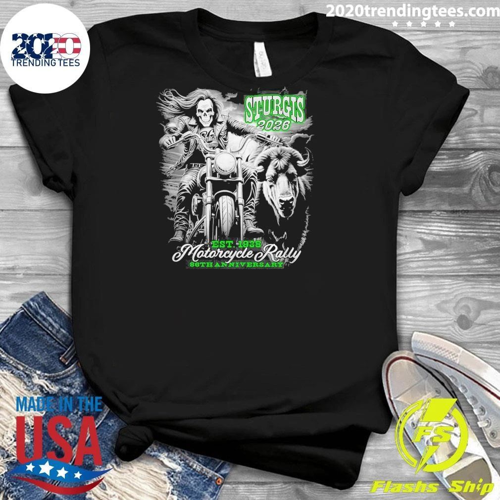 Men’s Sturgis 2026 Motorcycle Rally Skull 86th Anniversary EST 1938 Shirt