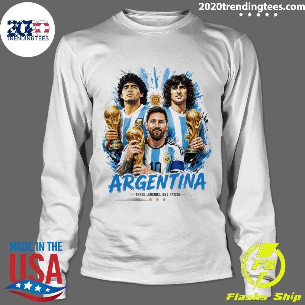 Messi, Maradona And Kempes Argentina Three Legends One Nation World Champion Football Shirt