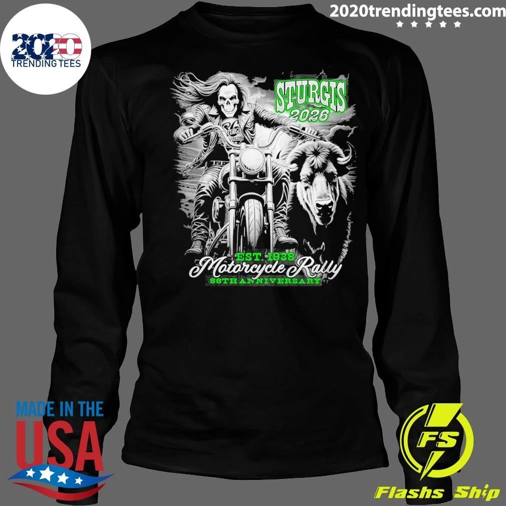 Men’s Sturgis 2026 Motorcycle Rally Skull 86th Anniversary EST 1938 Shirt