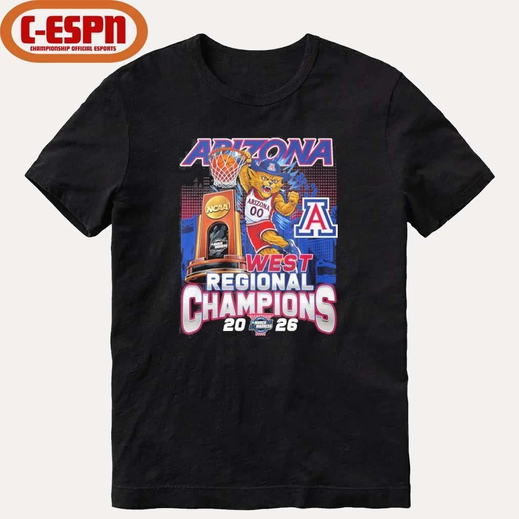 Arizona Wildcats Men’s Basketball Mascot 2026 Midwest Regional Champions Shirt