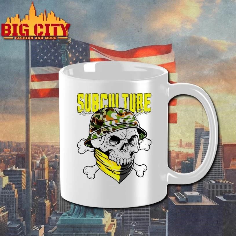 Subculture Never Dies Camo Bucket Hat Skull Crossbones Streetwear Graphic T shirt