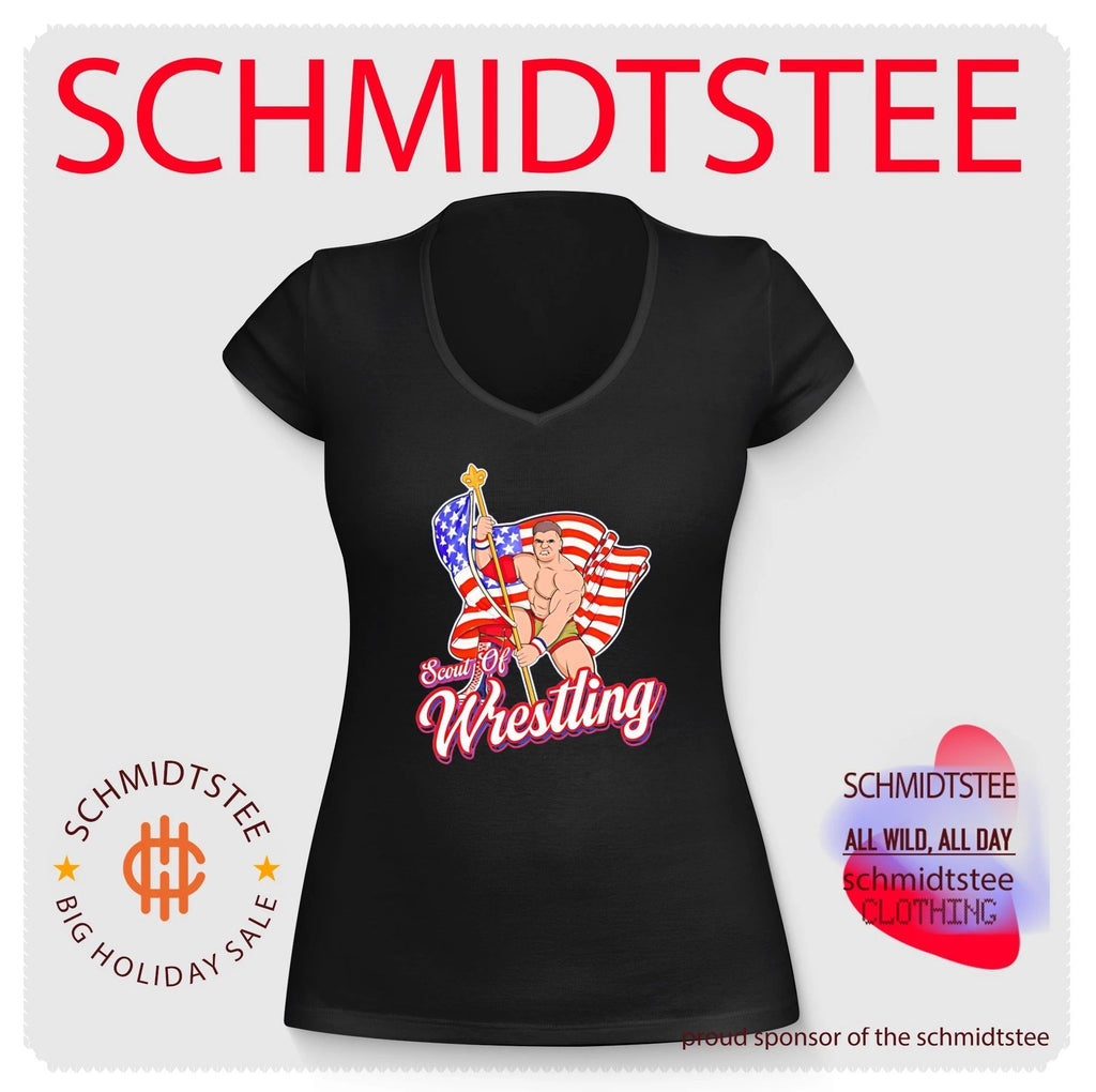 Scout of Wrestling Danny Everbourne holding American flag illustrated shirt