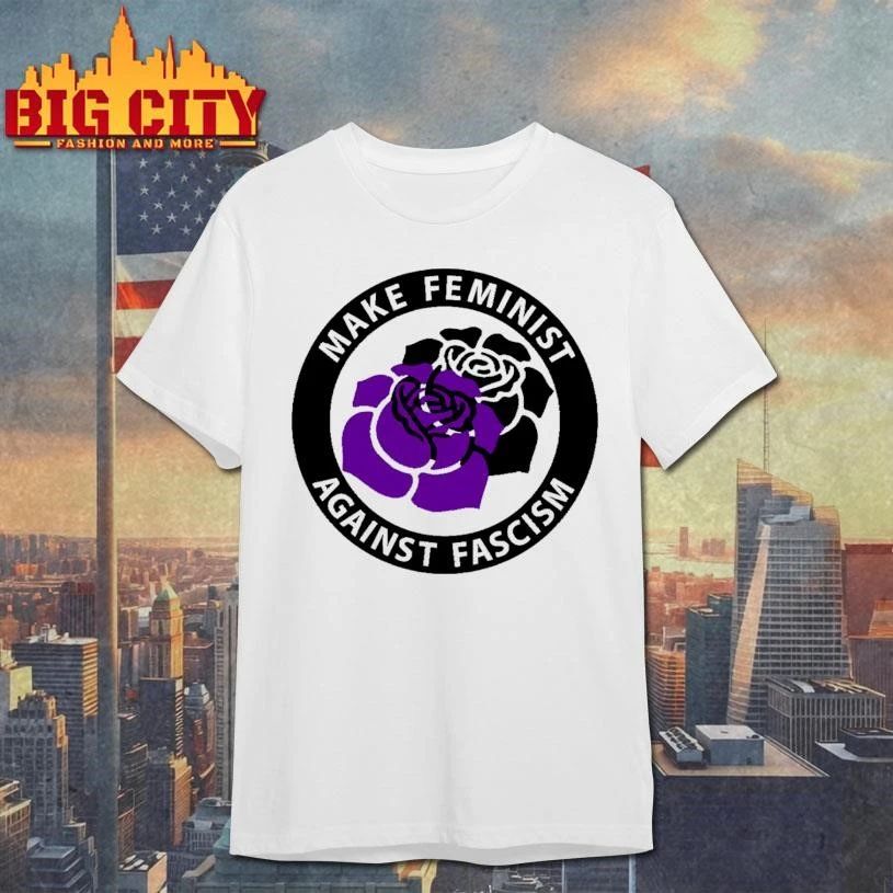 Make Feminist Against Fascism Purple Rose Graphic T Shirt