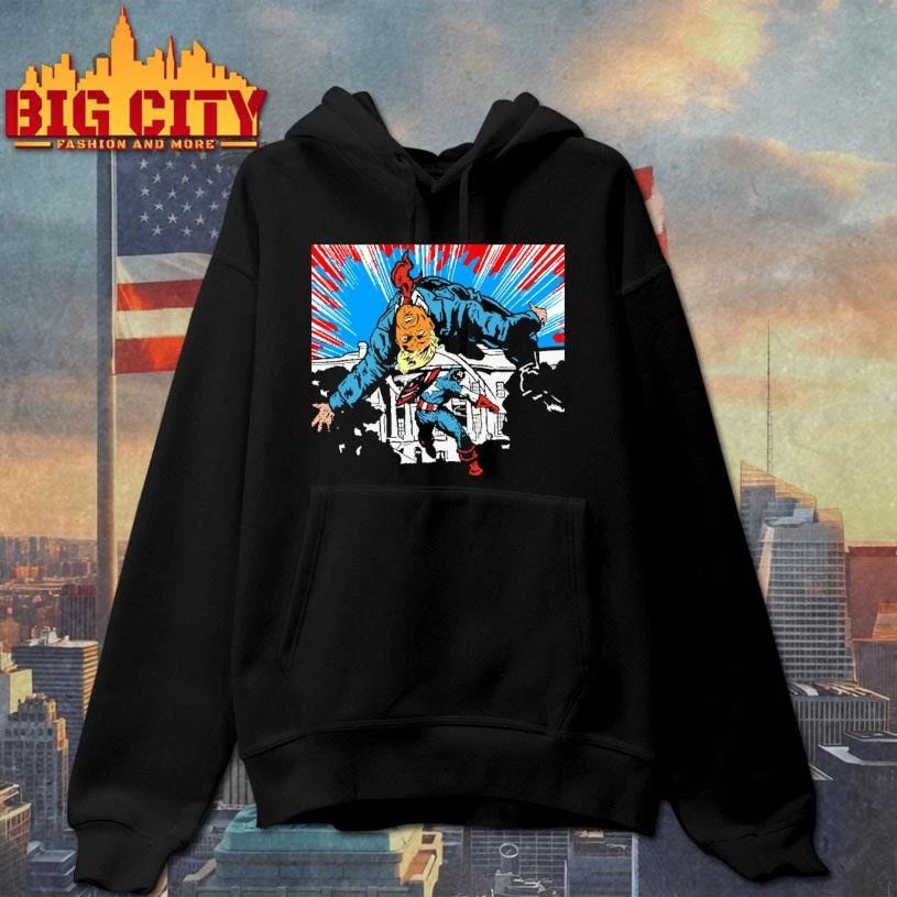 Captain America Slamming Donald Trump Comic Art T-shirt