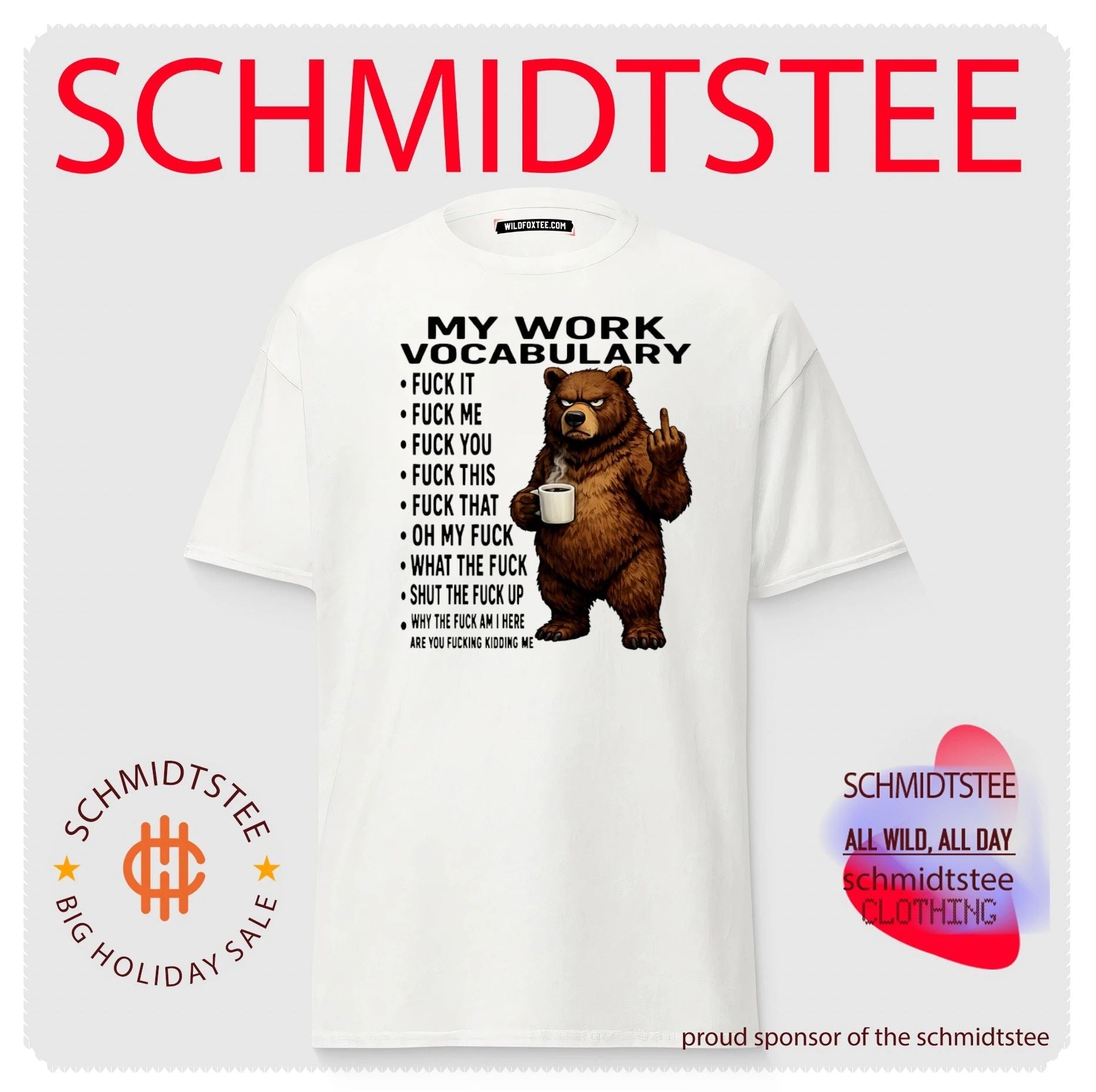 My work vocabulary fuck it fuck me fuck you fuck this cartoon bear holding coffee shirt