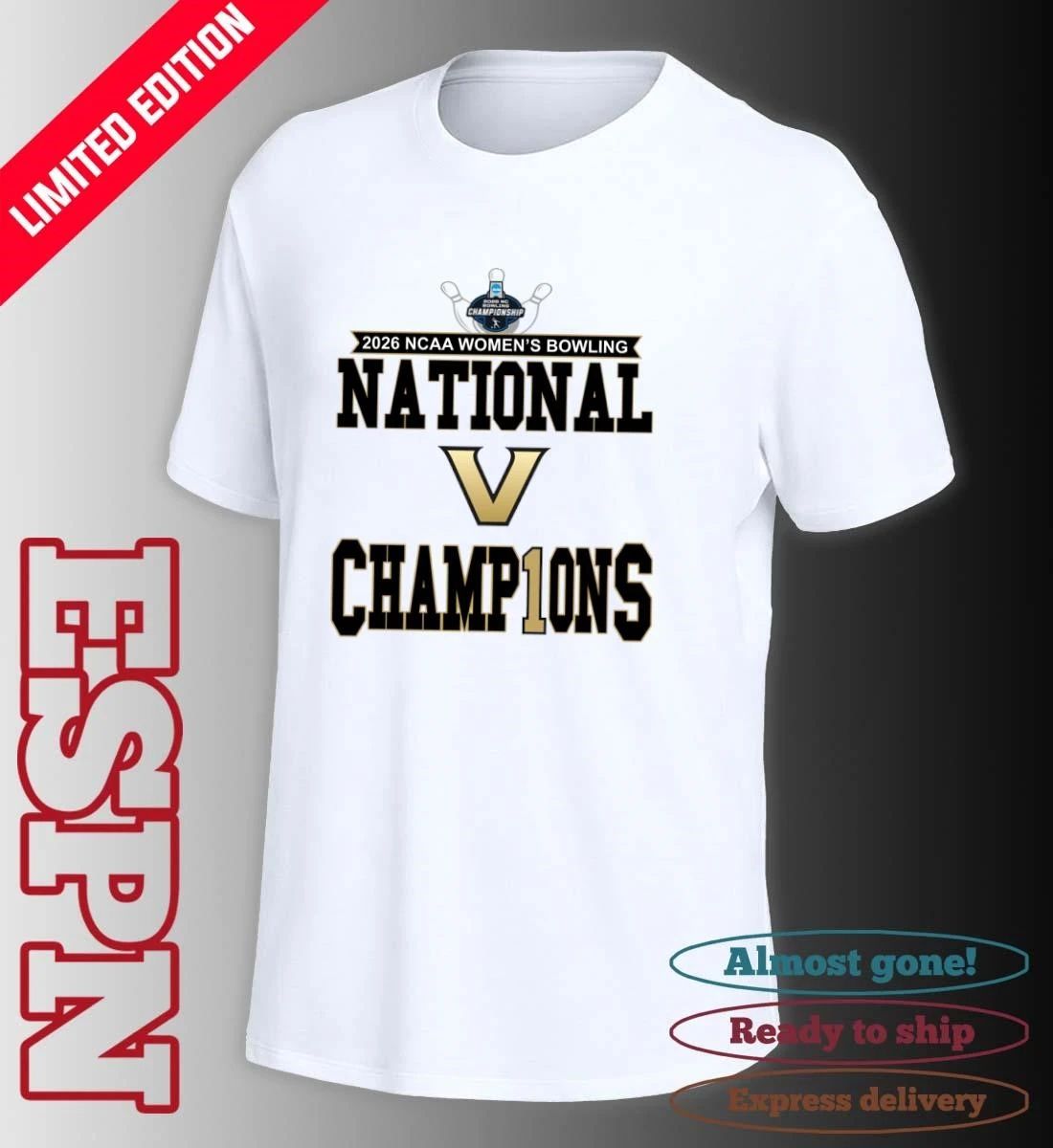 Vanderbilt Commodores 2026 National Collegiate Women’s Bowling National Champions Locker Room T-Shirt