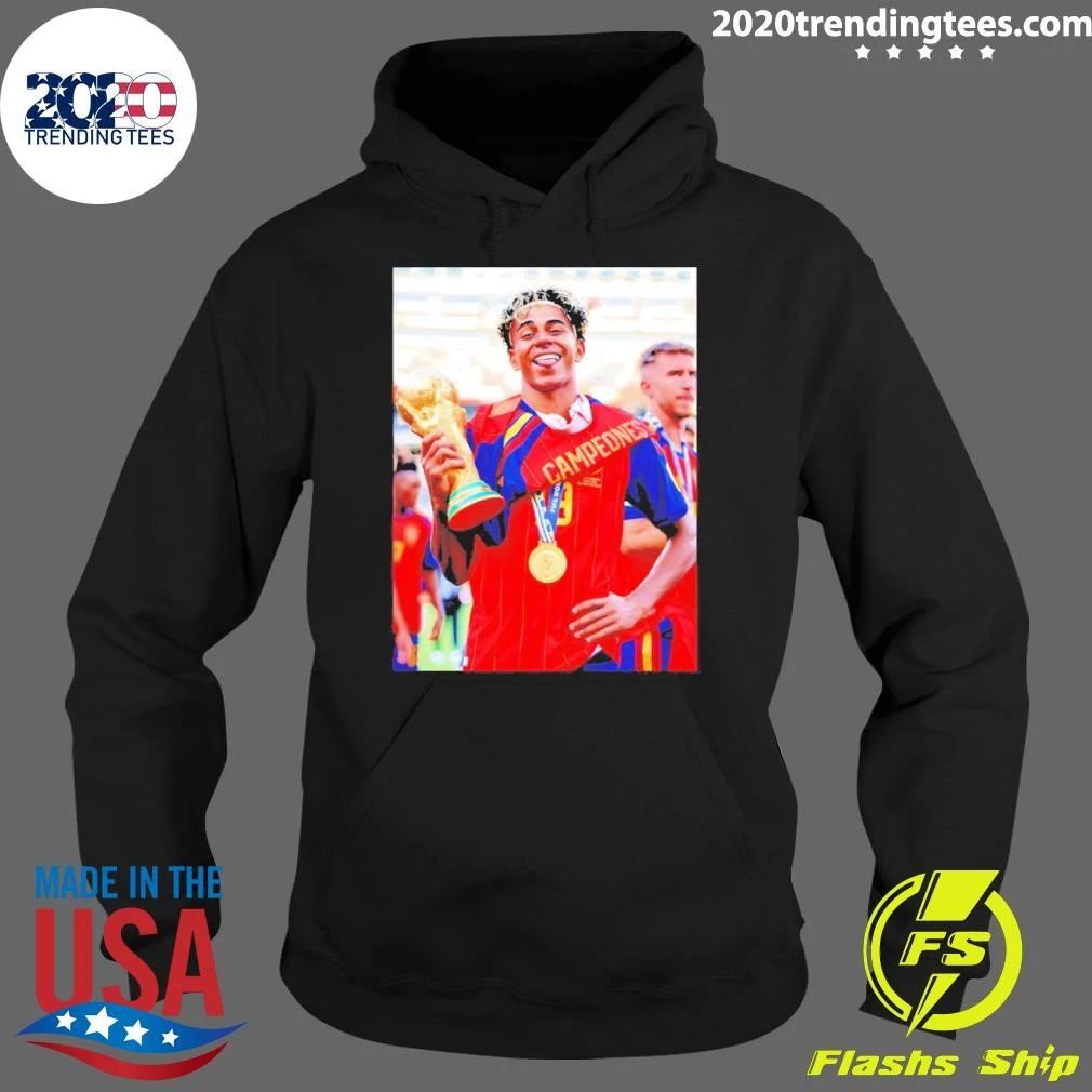 Lamine Yamal Holding Trophy Spain Soccer 2026 Victory Celebration World Cup 2026 Shirt