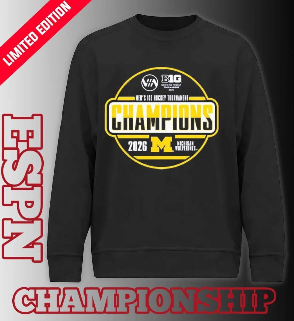 Michigan Wolverines 2026 Big Ten Men’s Ice Hockey Tournament Champions Locker Room T-Shirt