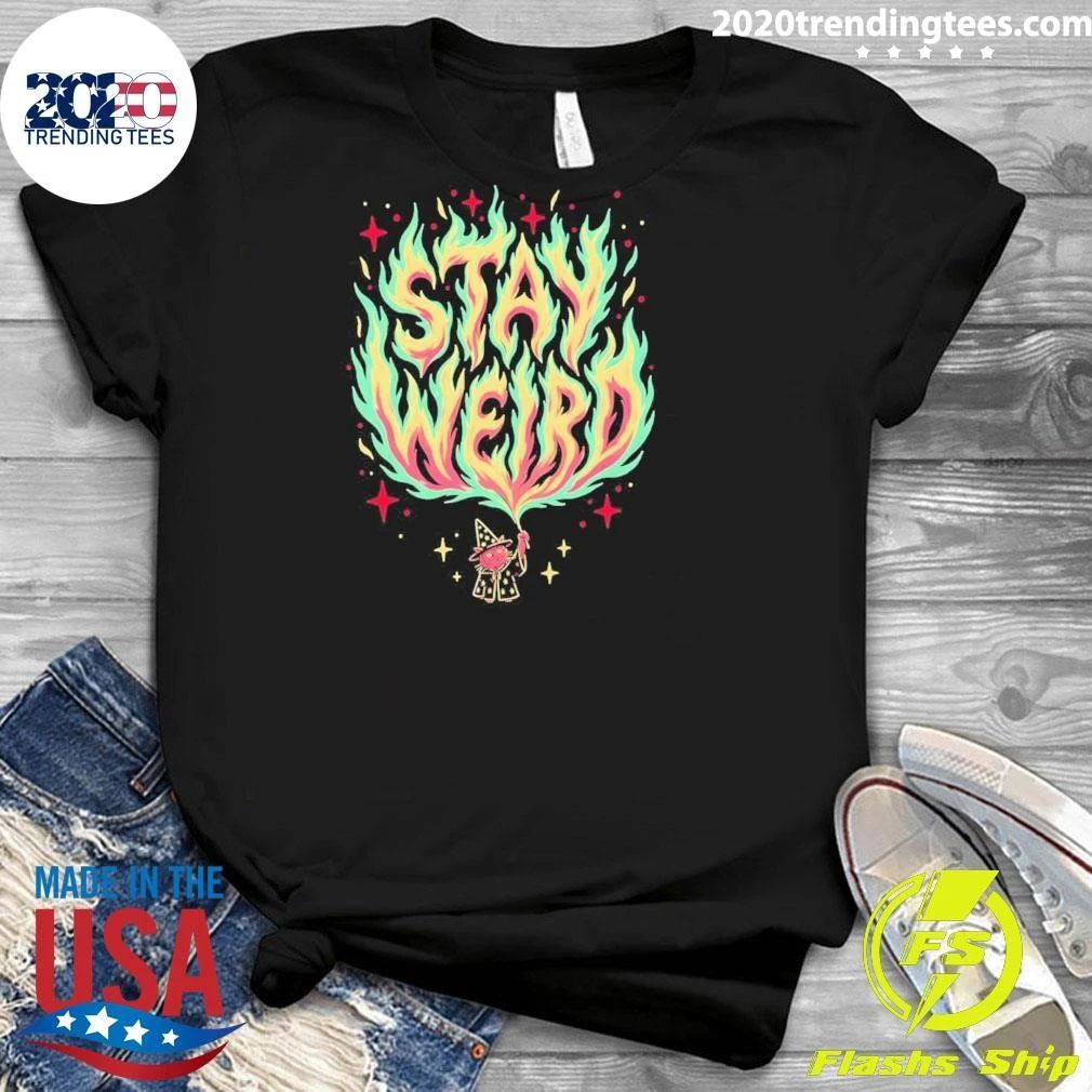 Stay Weird Magic Flames Wizard Cat Shirt