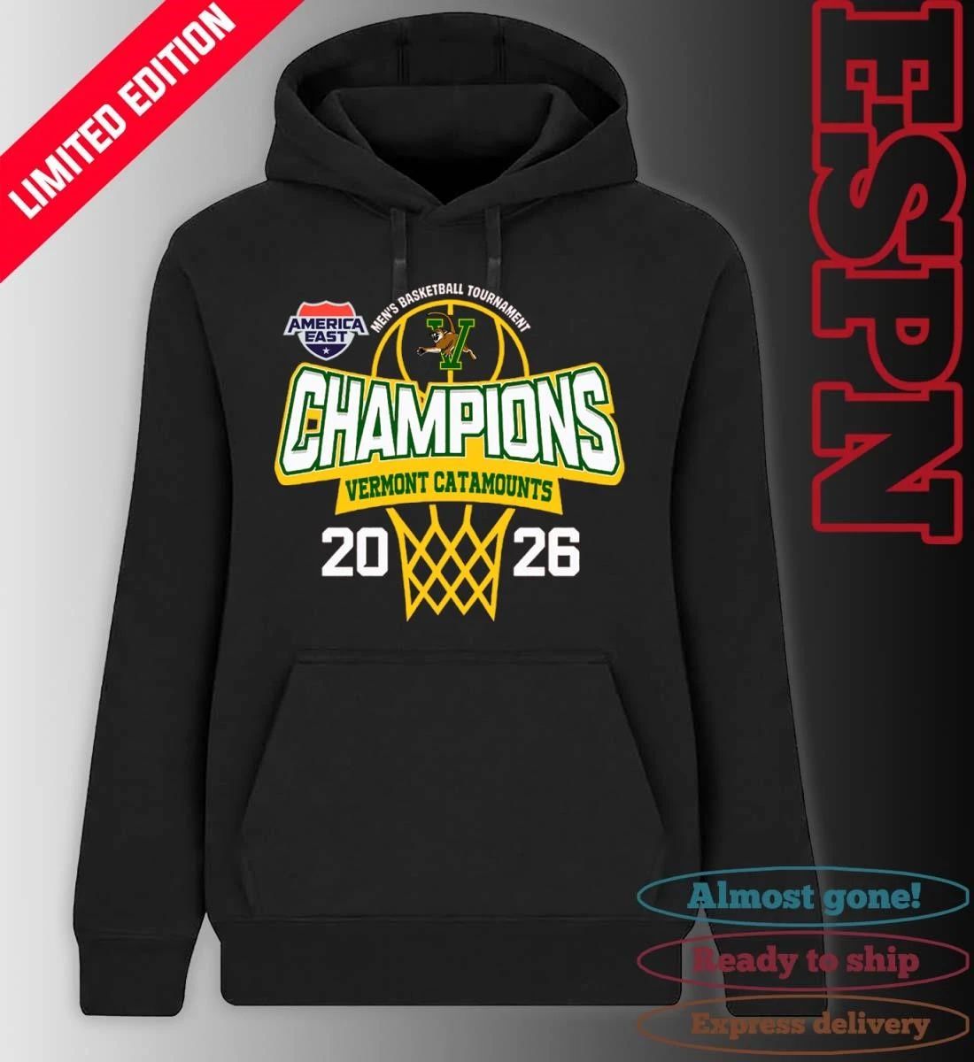 America East Conference Men’s Basketball Tournament 2026 Champions Vermont Catamounts T-Shirt