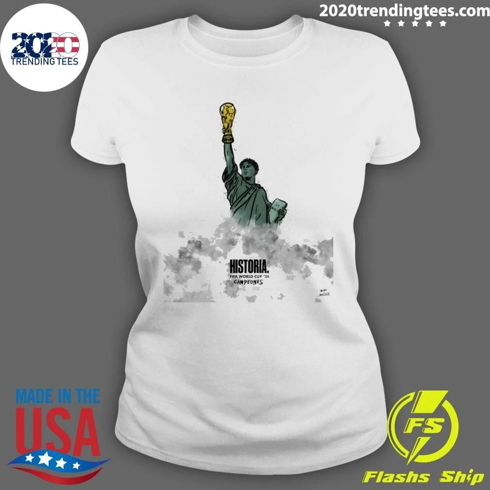 Statue Of Liberty Lamine Yamal Holding Trophy Spain Soccer World Cup 2026 Historia Campeones Shirt