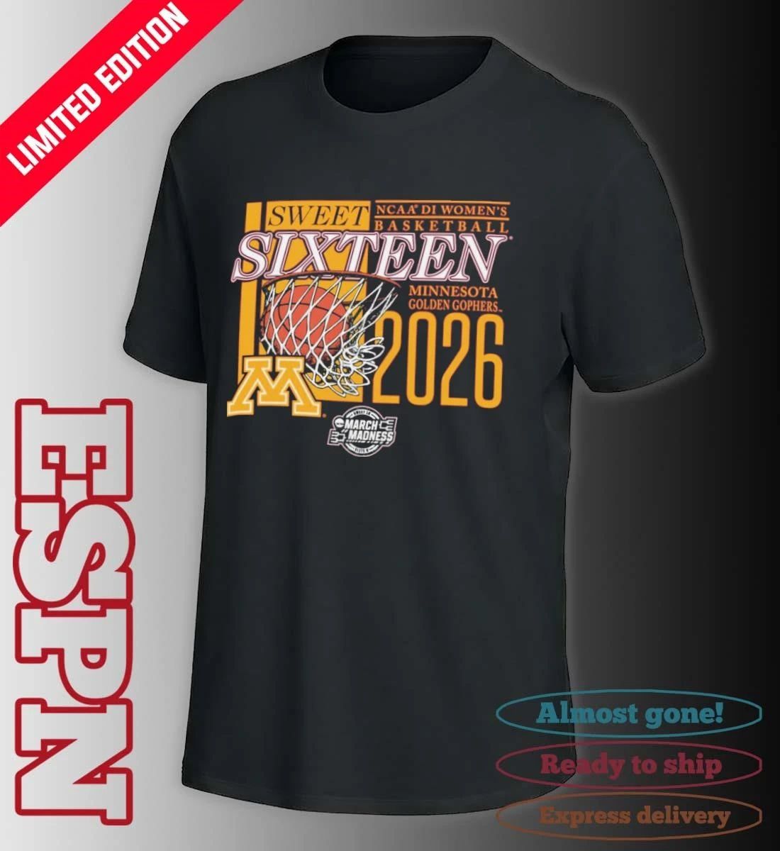 Minnesota Golden Gophers 2026 NCAA DI Women’s Basketball Sweet Sixteen – Sacramento Regional T-Shirt