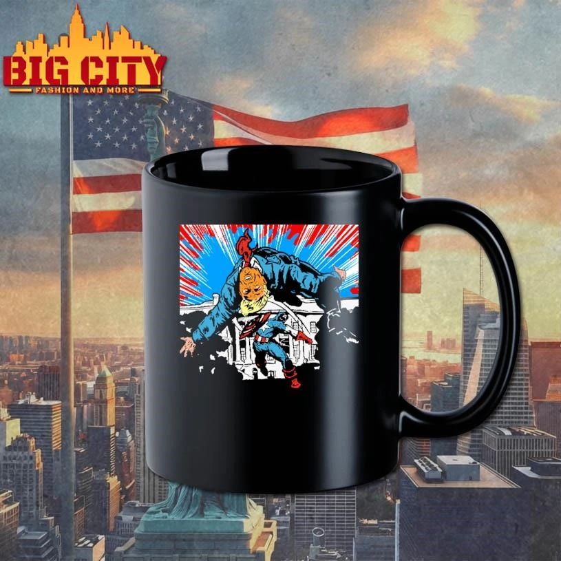 Captain America Slamming Donald Trump Comic Art T-shirt