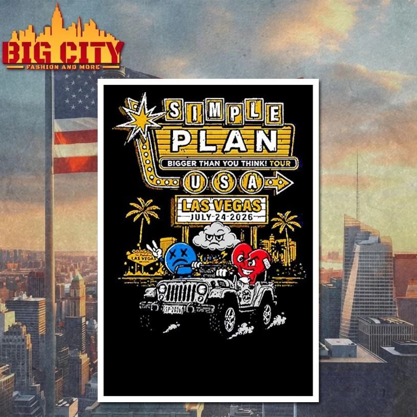 Simple Plan Las Vegas 2026 City Tee Exclusive Merch At Pearl Graphic Shirt