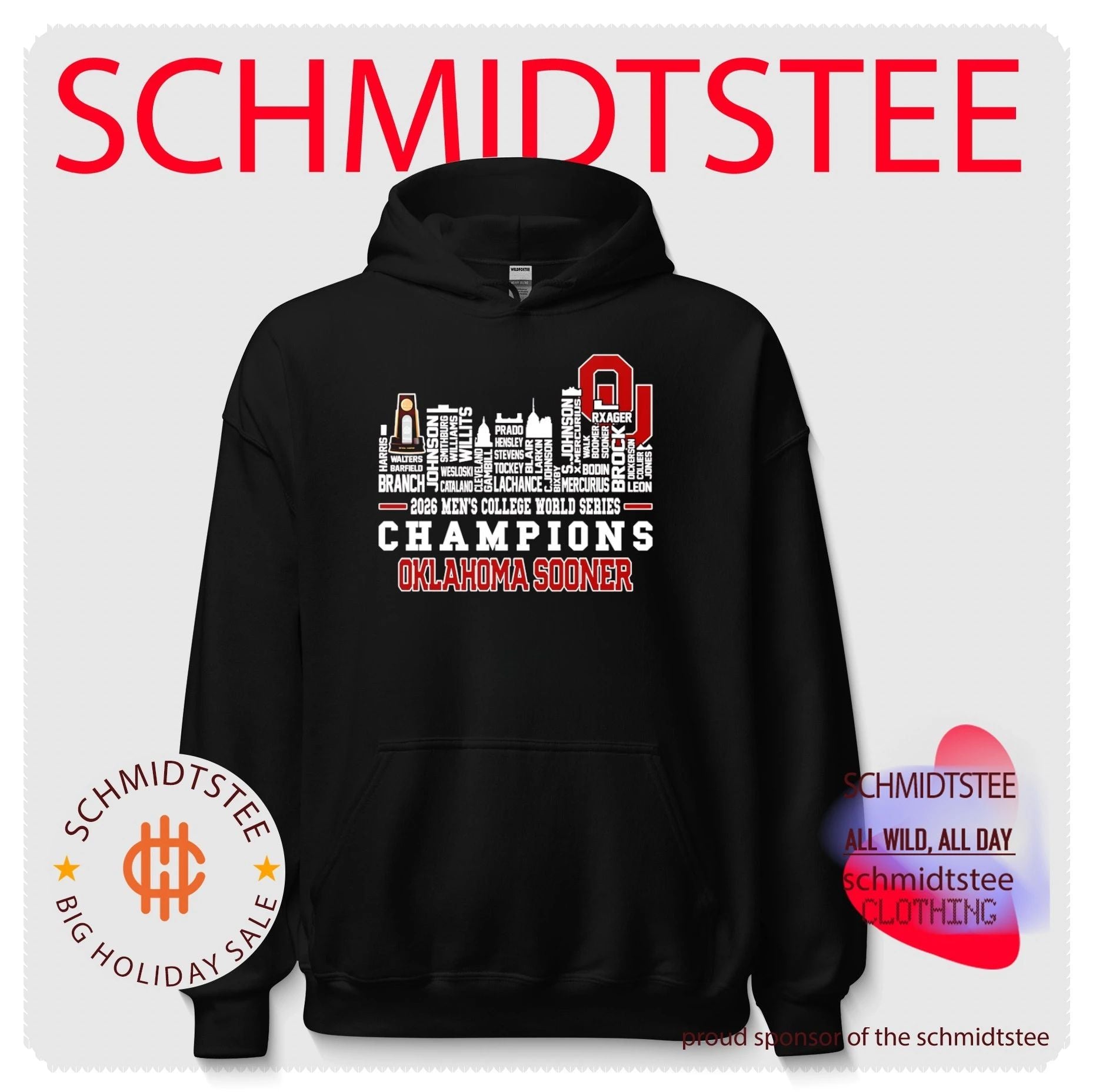 2026 Oklahoma Sooners Men’s College World Series Champions player name skyline shirt