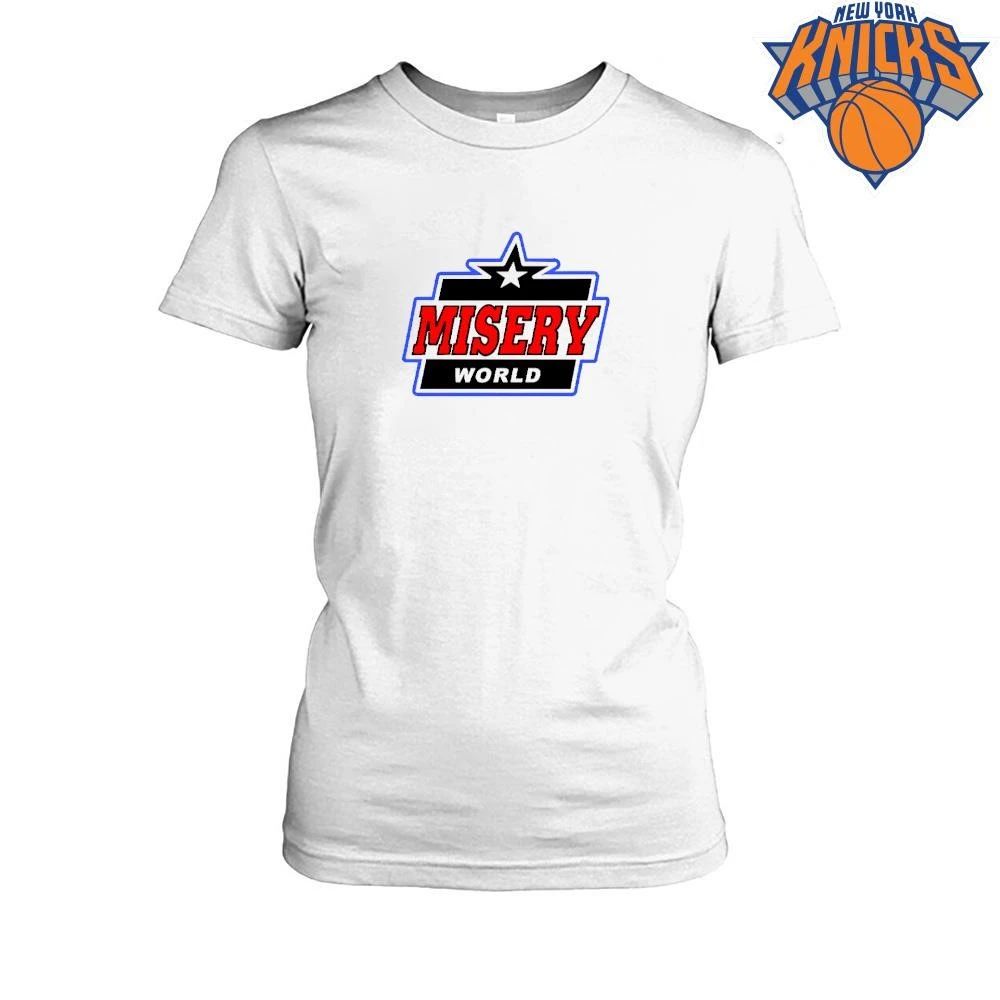 Misery World Blue Outline Star Logo Red Text Sport Style Shirt