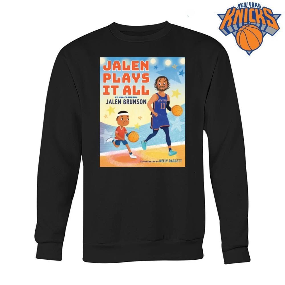 Jalen Brunson Jalen Plays It All Children’s Book Illustration Style Basketball Shirt
