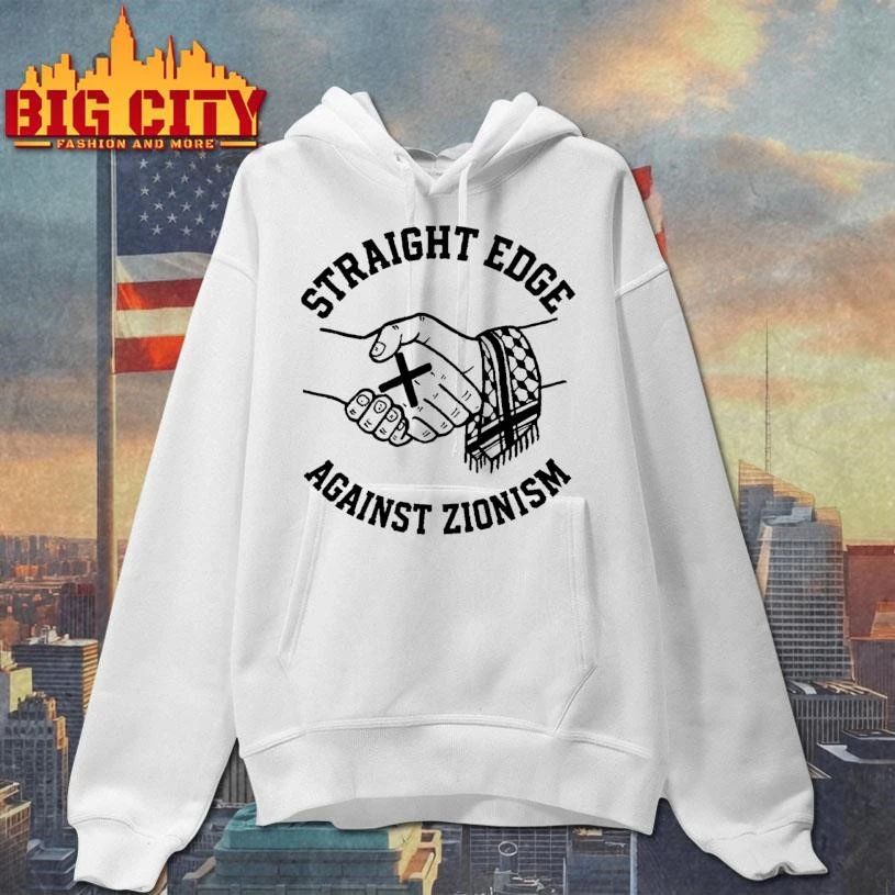 Straight Edge Against Zionism Handshake Keffiyeh Anti War Graphic T Shirt