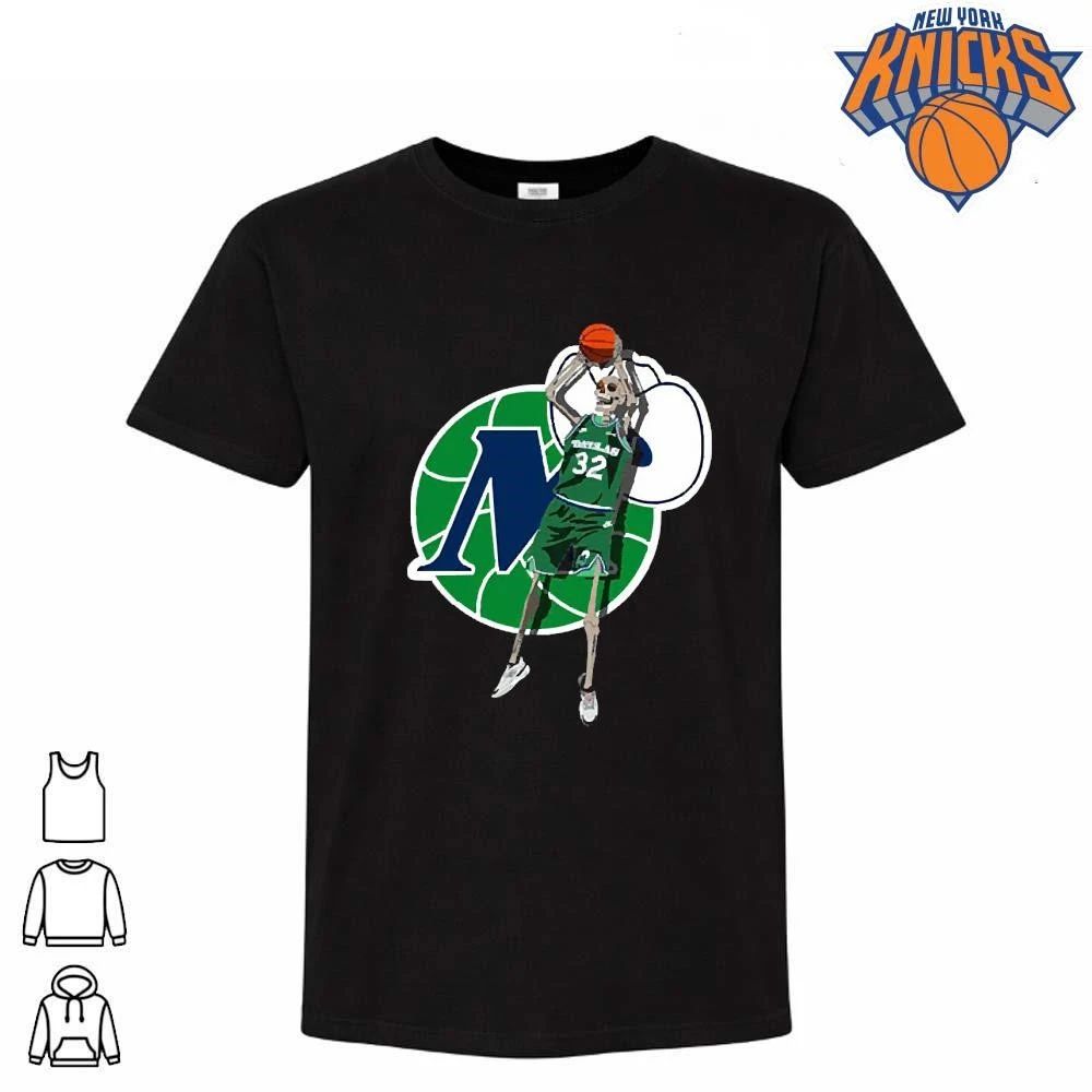 Dallas Mavericks Retro Logo Green Uniform Jason Kidd 32 Skeleton Basketball Shirt