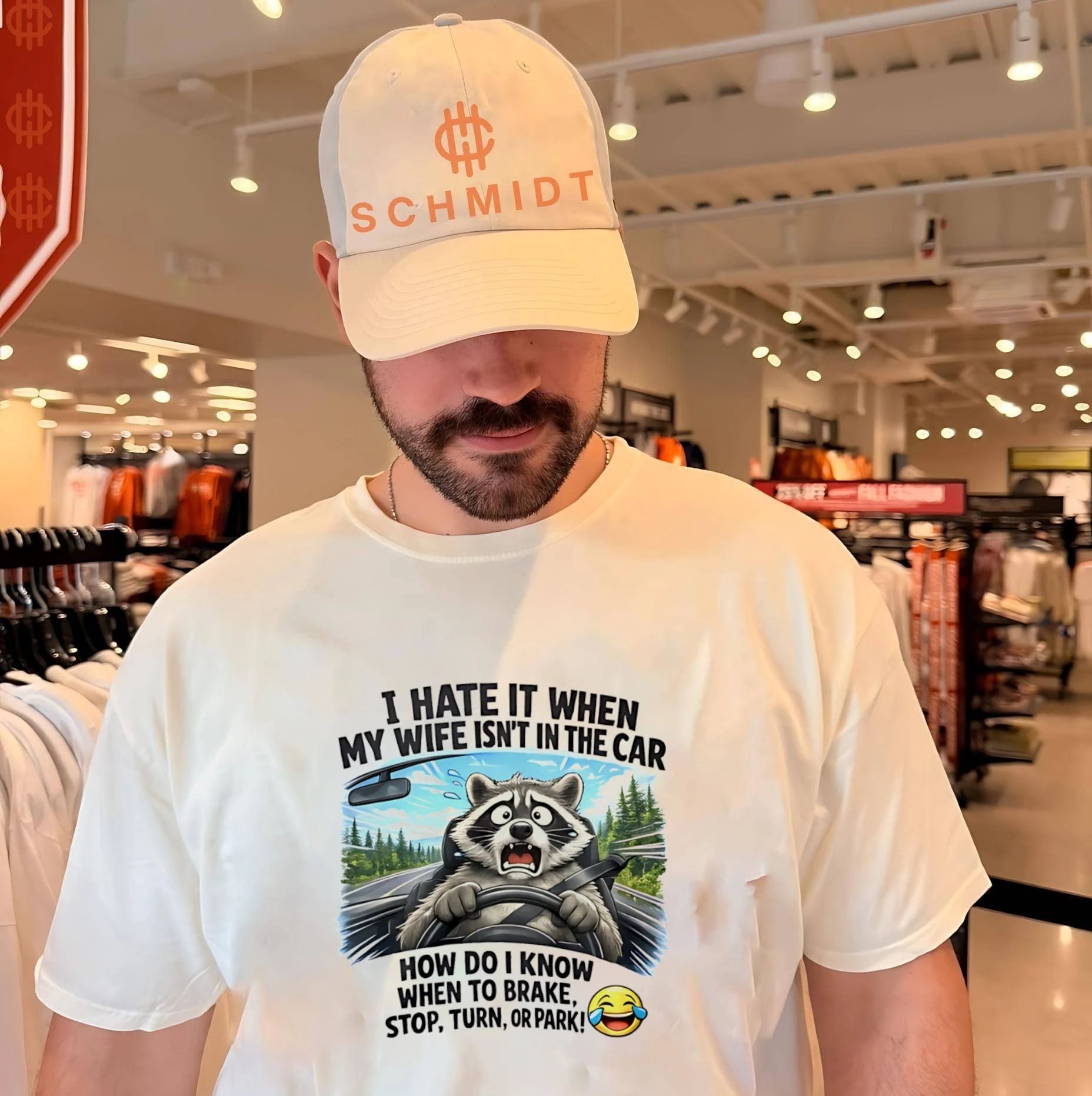 I hate it when my wife isn’t in the car how do I know when to brake stop turn or park cartoon racoon shirt