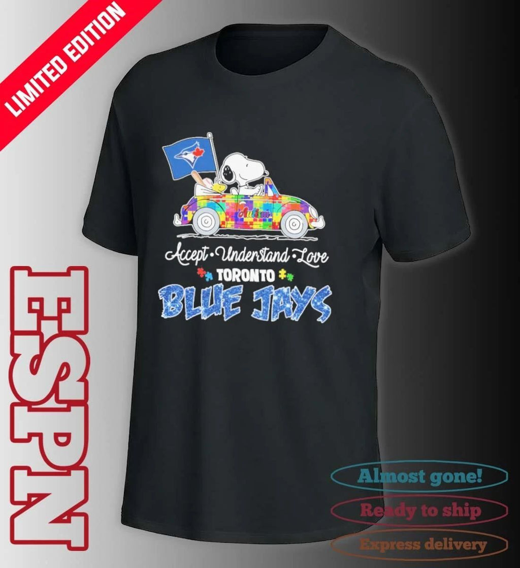 The Peanuts Driving Car X Toronto Blue Jays Autism Accept Understand Love Shirt