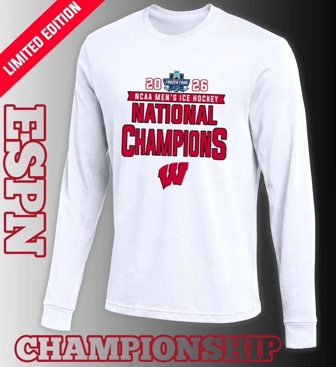 2026 NCAA Men’s Ice Hockey National Champions Wisconsin Badgers T-Shirt