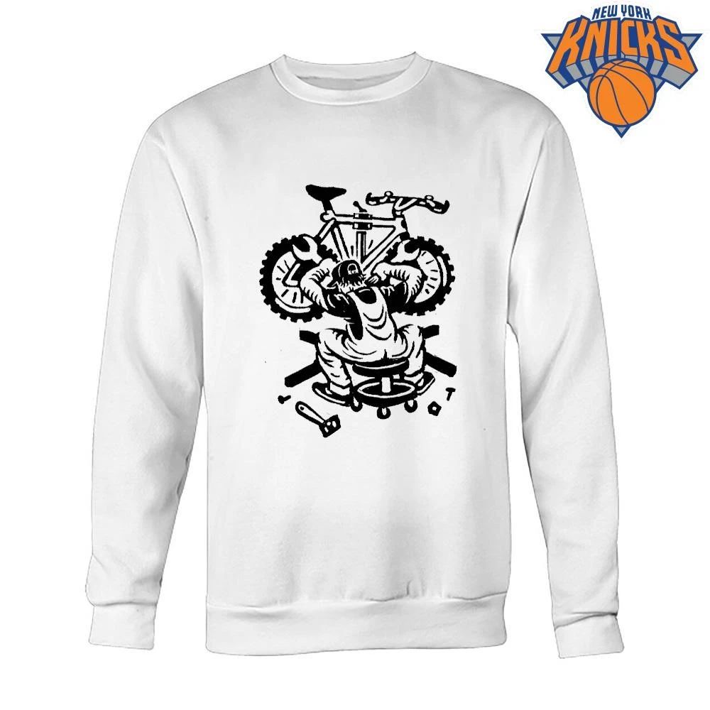 Bicycle Mechanic Repairing Tyres Minimalist Black And White Line Art Shirt