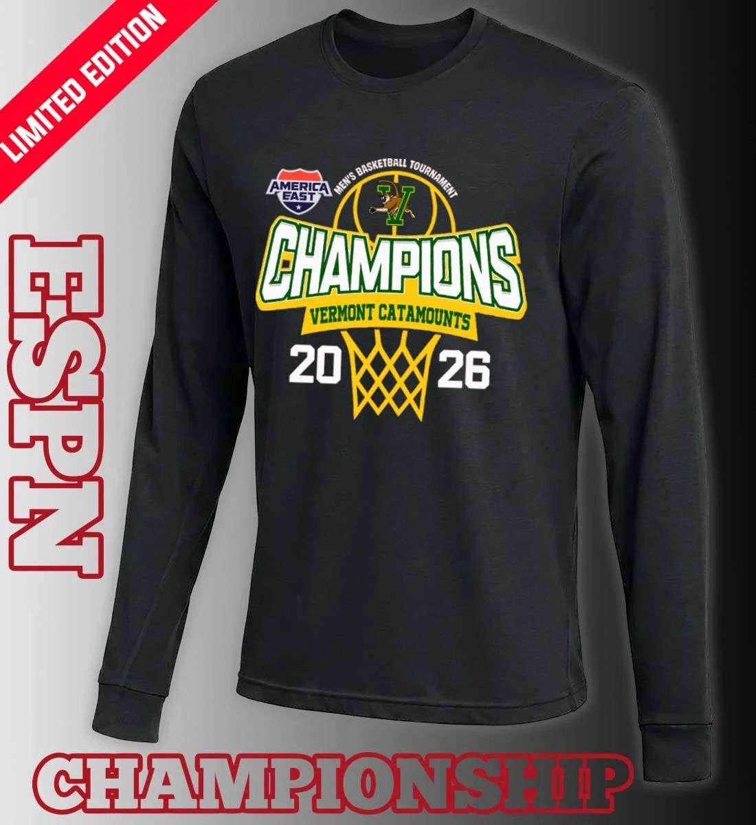 America East Conference Men’s Basketball Tournament 2026 Champions Vermont Catamounts T-Shirt