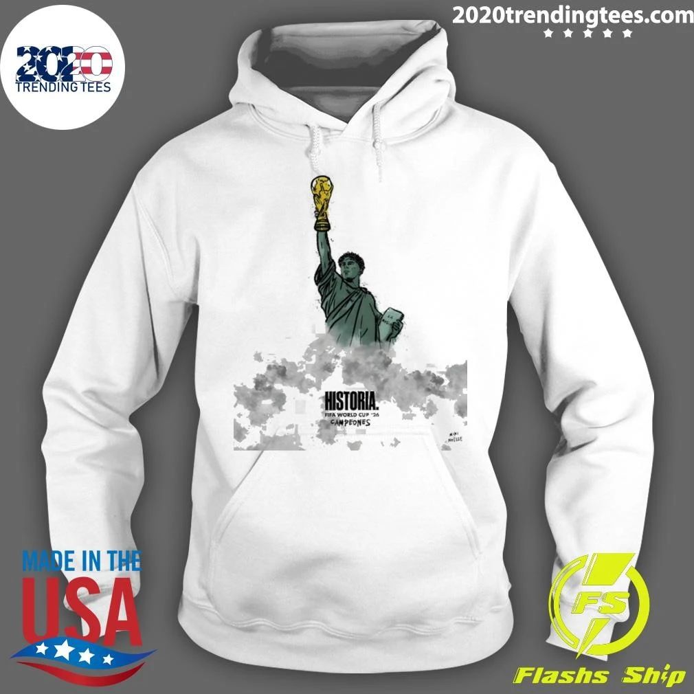 Statue Of Liberty Lamine Yamal Holding Trophy Spain Soccer World Cup 2026 Historia Campeones Shirt