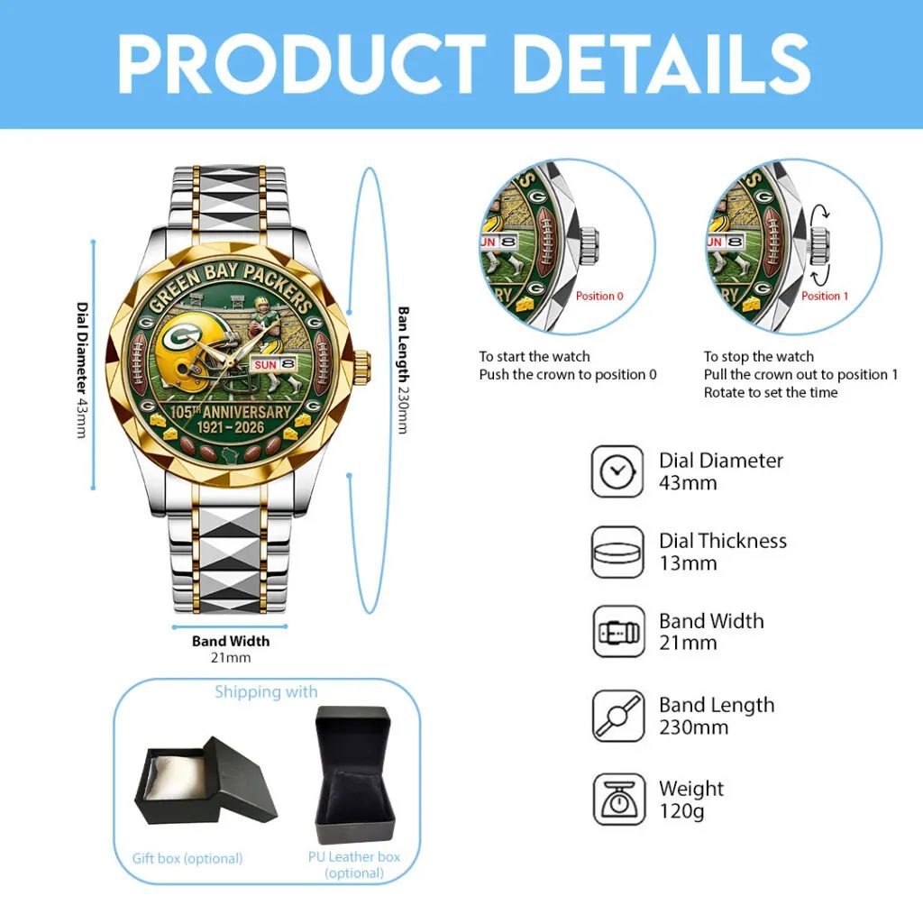 Green Bay Packers 105th Anniversary Stainless Steel Wristwatch