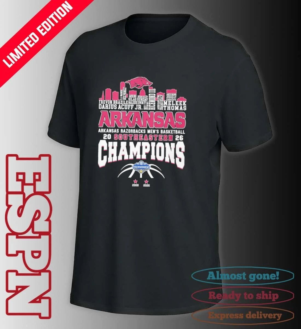 Arkansas Men’s Basketball 2026 SEC Conference Champions Skyline Player Name Shirt