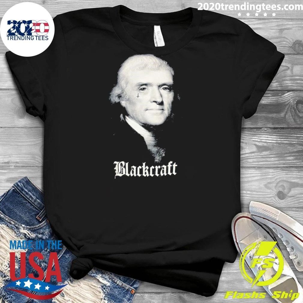 Thomas Jefferson Blackcraft Small Black Portrait American Flag Shirt