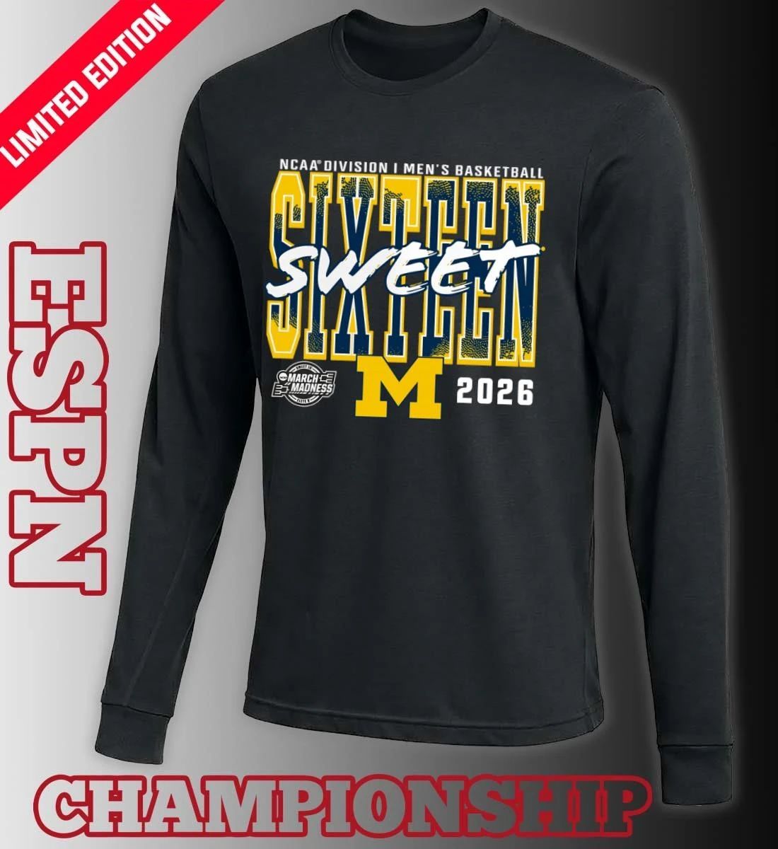 Michigan Wolverines 2026 NCAA Men’s Basketball Tournament March Madness Sweet 16 T-Shirt